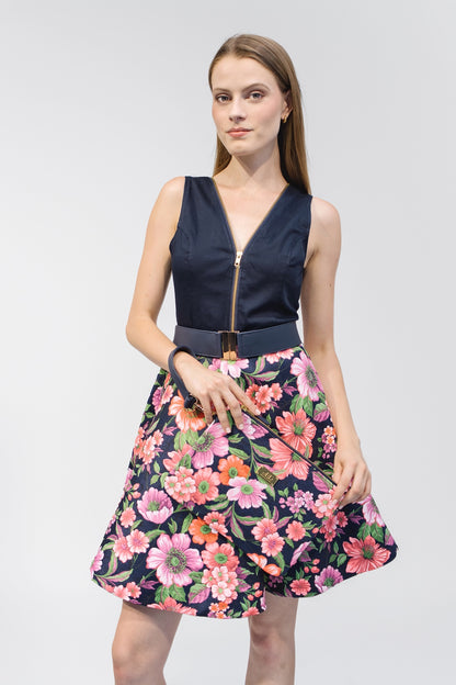 Ausgestelltes Träger-Kleid mit Zipp "ELIXIR" - floral