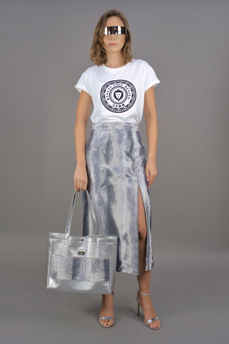 Großer Shopper "COSMIC BLOOM" - silber