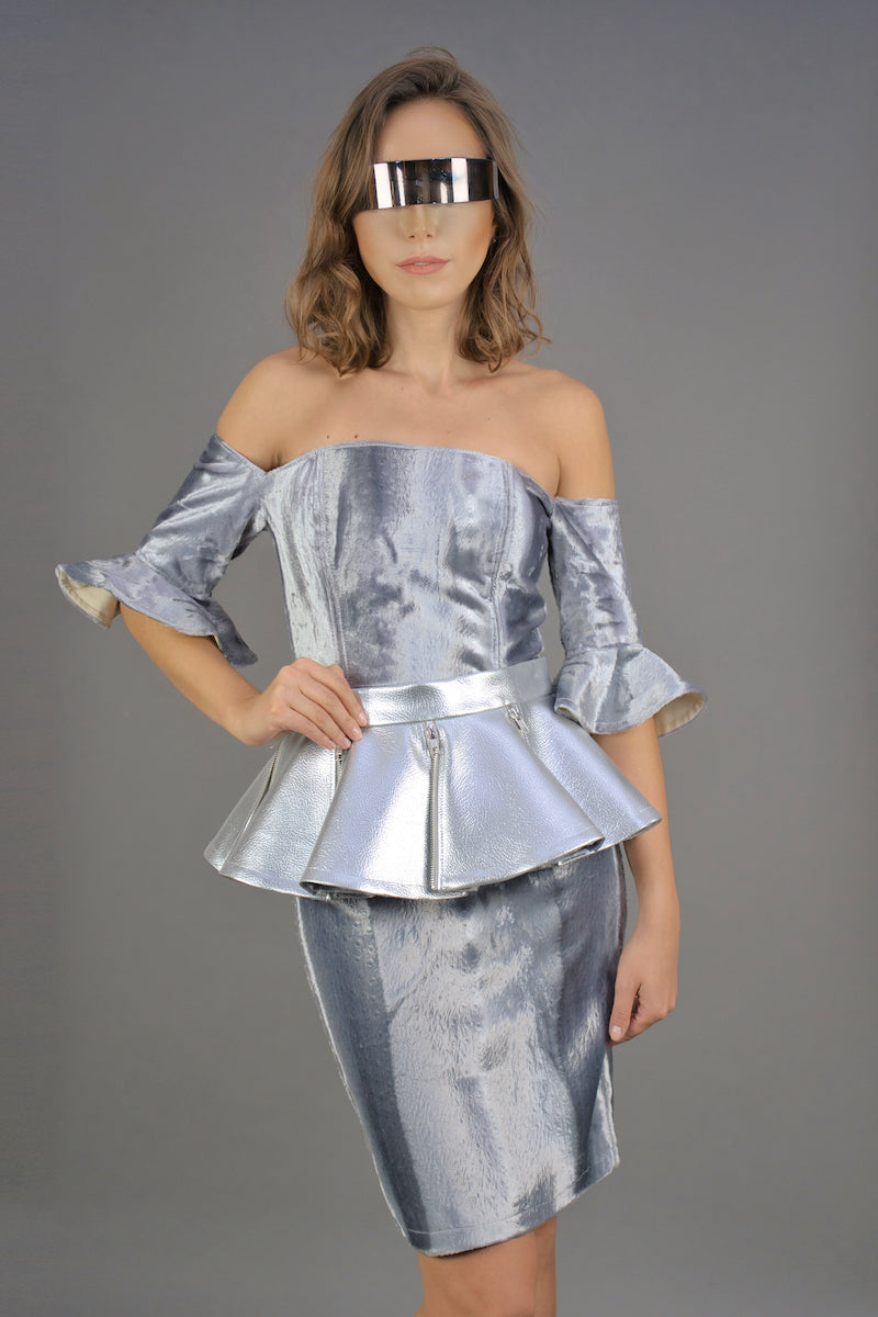 Space Kleid aus Samt "COSMIC BLOOM" - silber