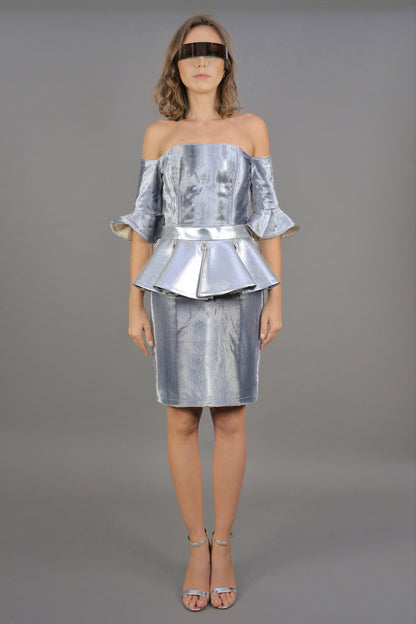 Space Kleid aus Samt "COSMIC BLOOM" - silber