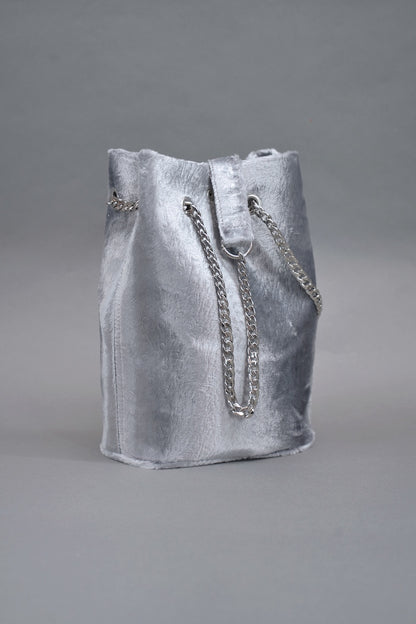 Beuteltasche aus Samt "COSMIC BLOOM" - silber