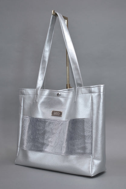 Großer Shopper "COSMIC BLOOM" - silber