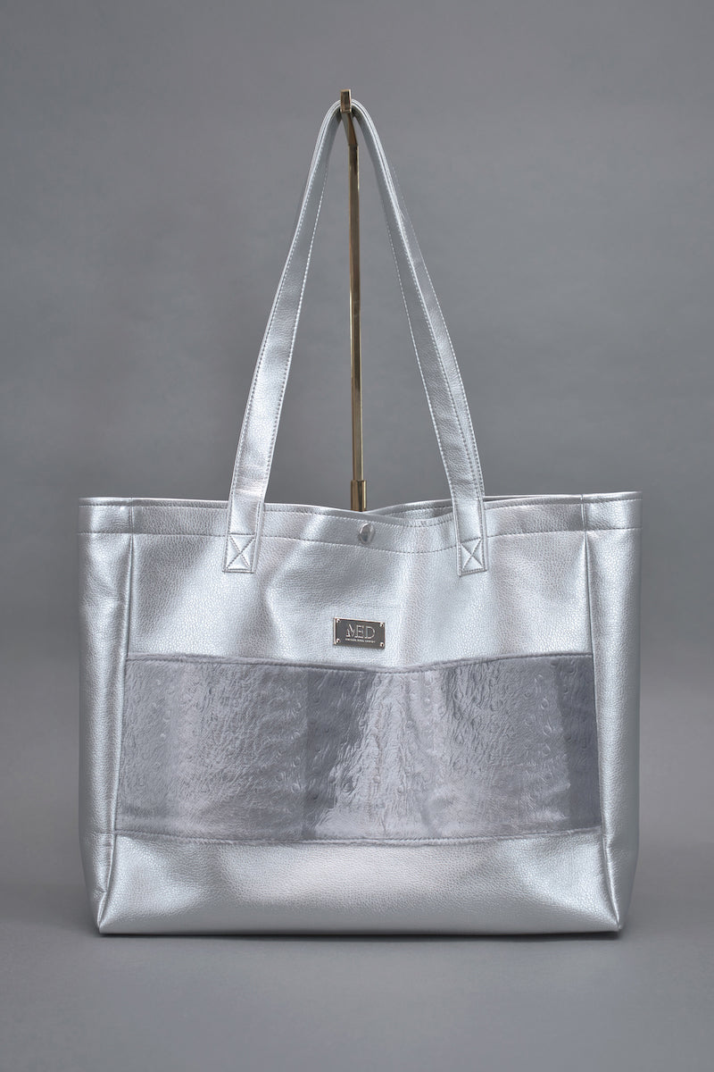 Großer Shopper "COSMIC BLOOM" - silber