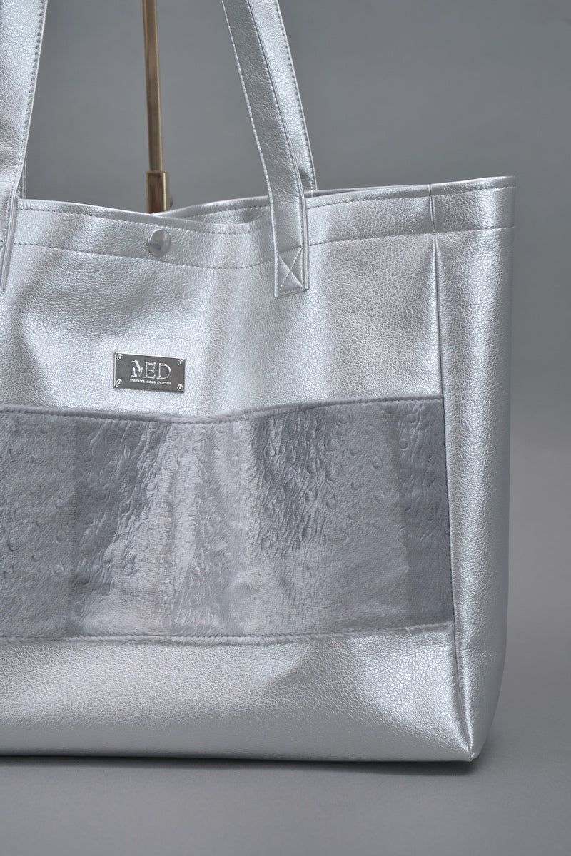 Großer Shopper "COSMIC BLOOM" - silber