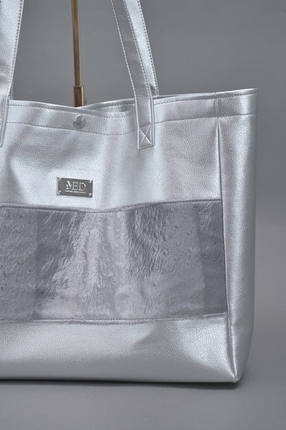 Großer Shopper "COSMIC BLOOM" - silber