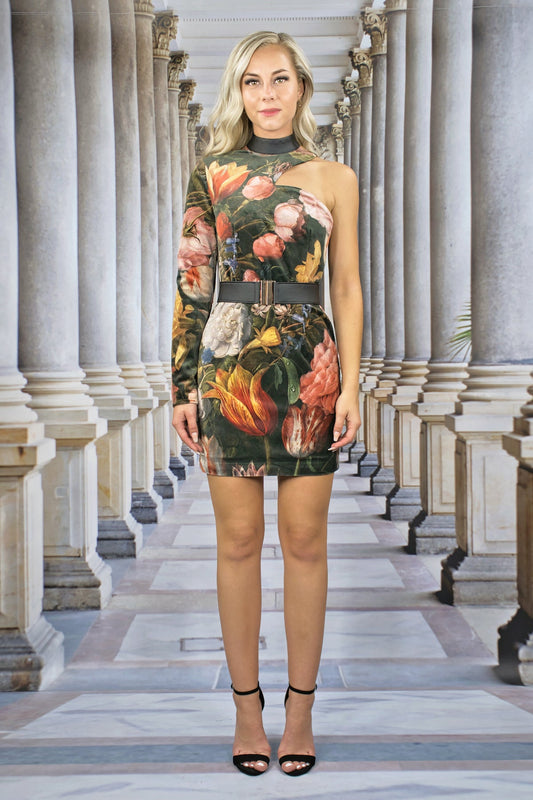 Asymmetrisches Kleid "FLORAL" - schwarz - Manuel Essl Design