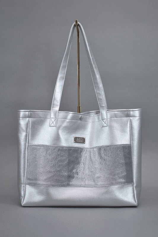 Großer Shopper "COSMIC BLOOM" - silber - Manuel Essl Design