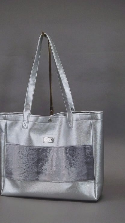 Großer Shopper "COSMIC BLOOM" - silber