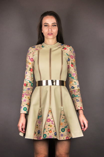 Biker Dress "FLOWERS" - beige - Manuel Essl Design