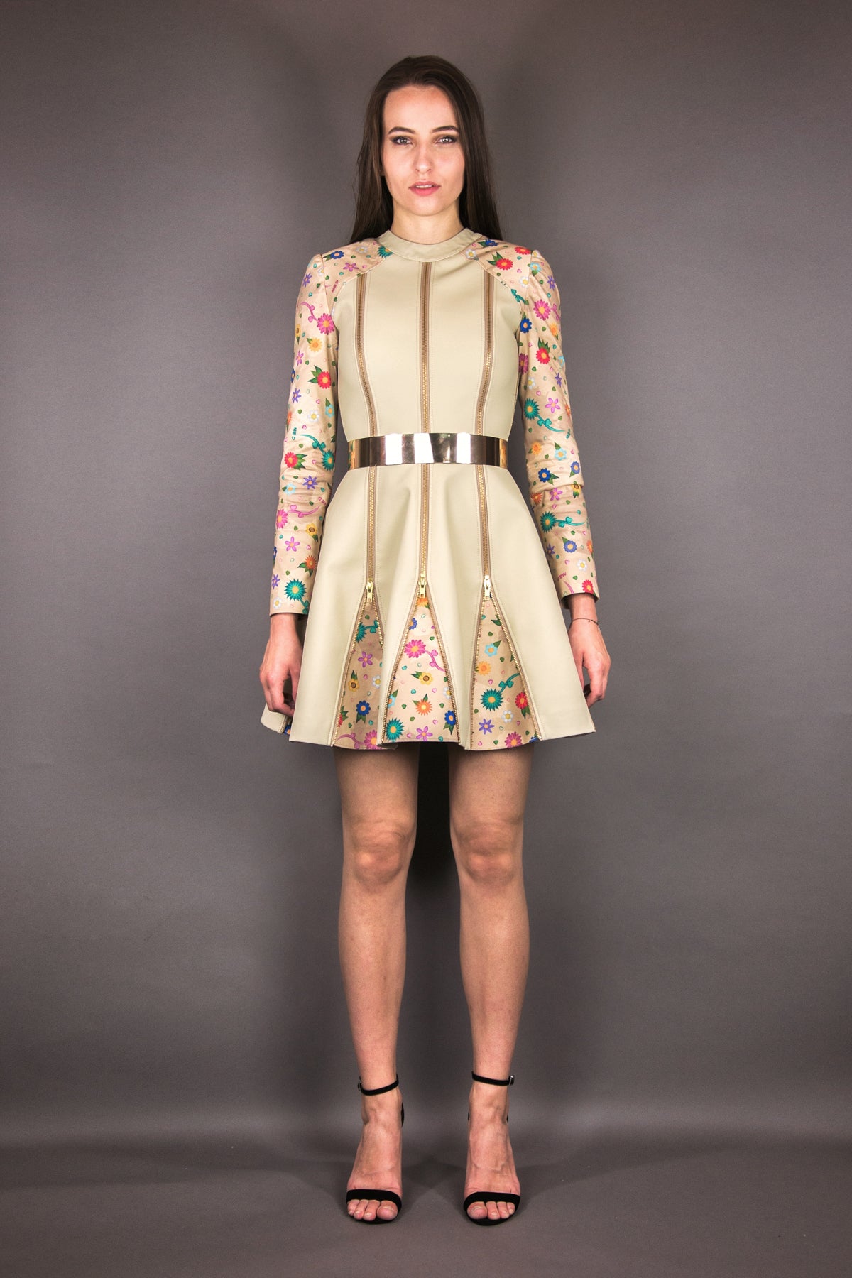 Biker Dress "FLOWERS" - beige - Manuel Essl Design