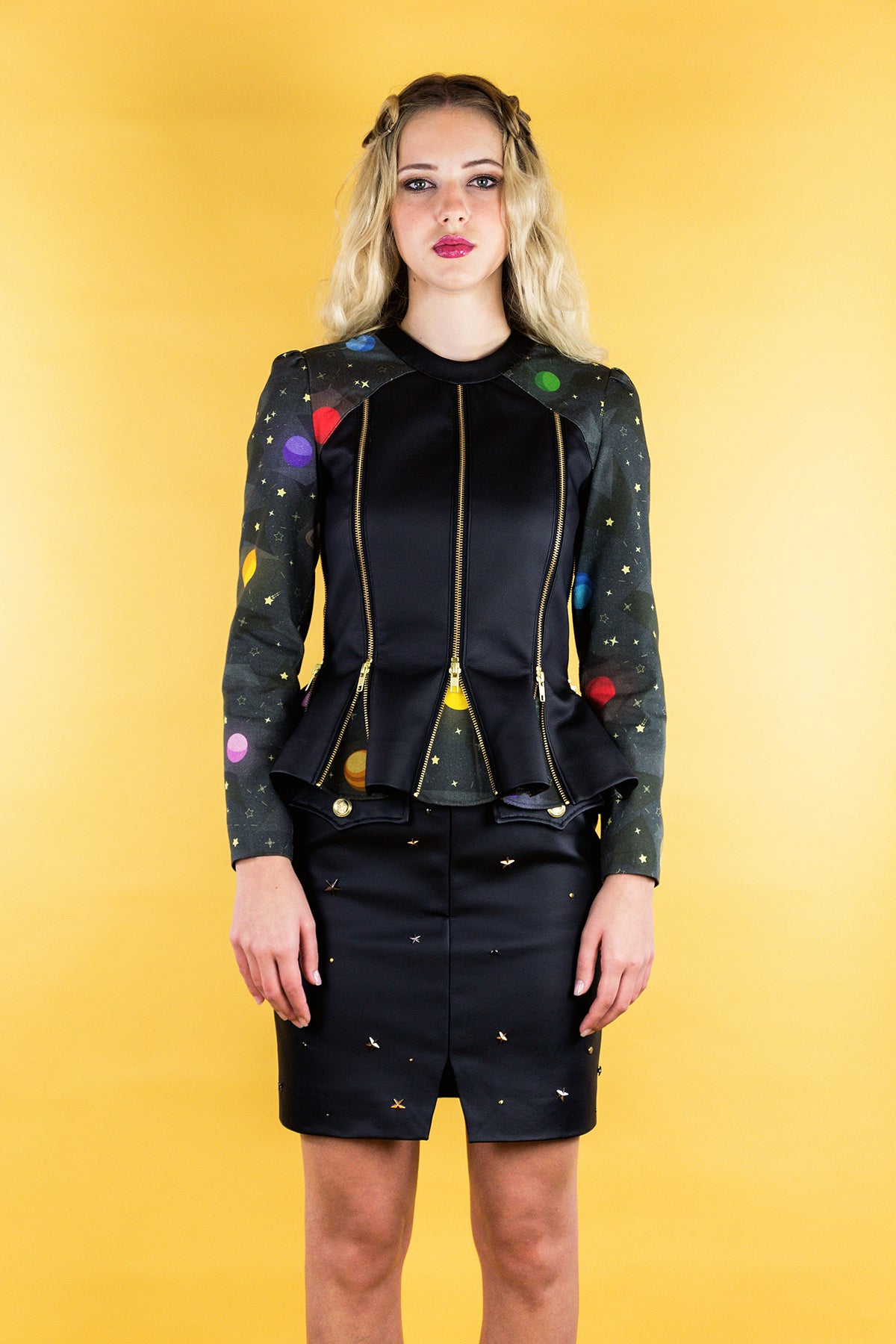 Biker Jacket with Godets "SPACE" - Black - Manuel Essl Design