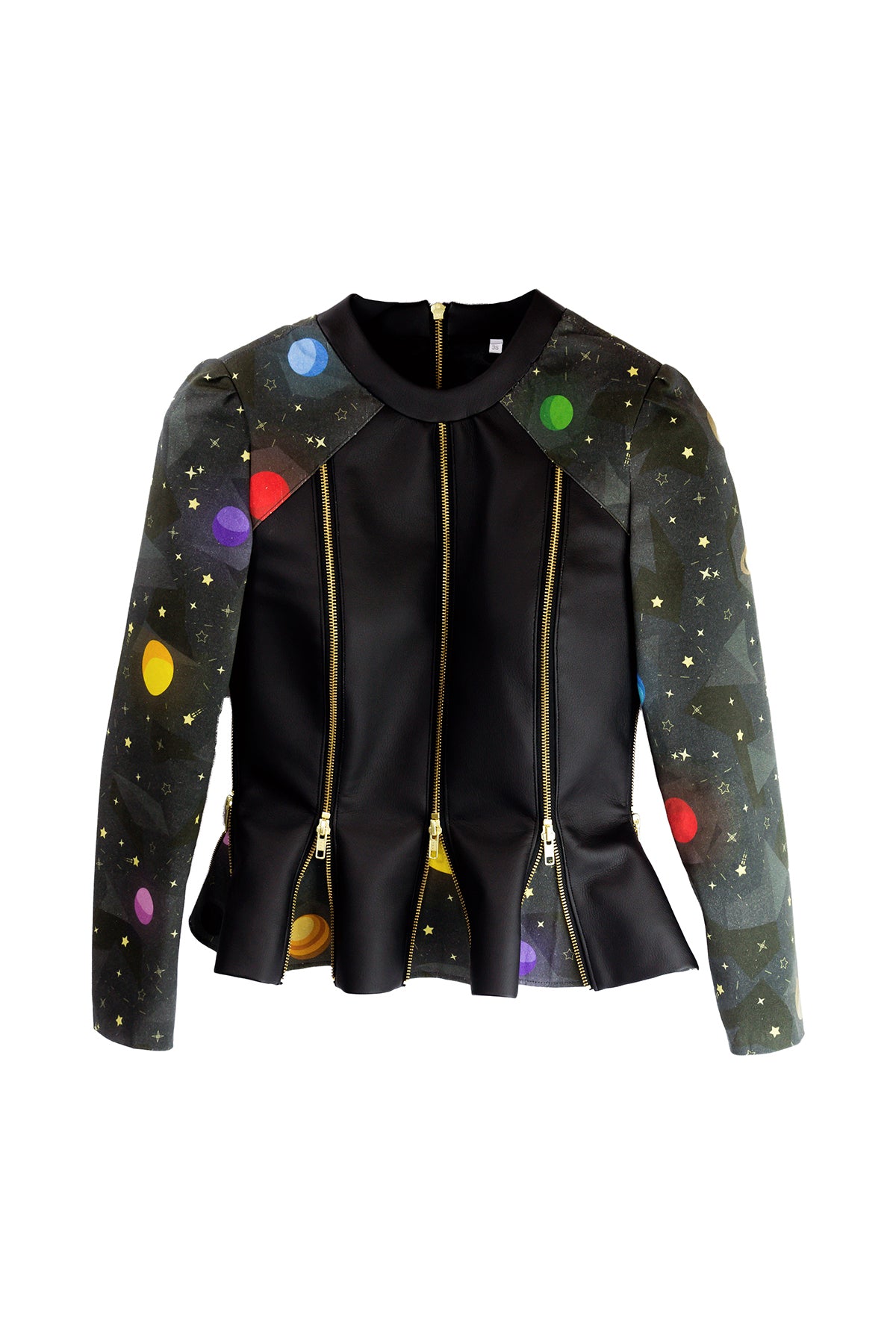 Biker Jacket with Godets "SPACE" - Black - Manuel Essl Design